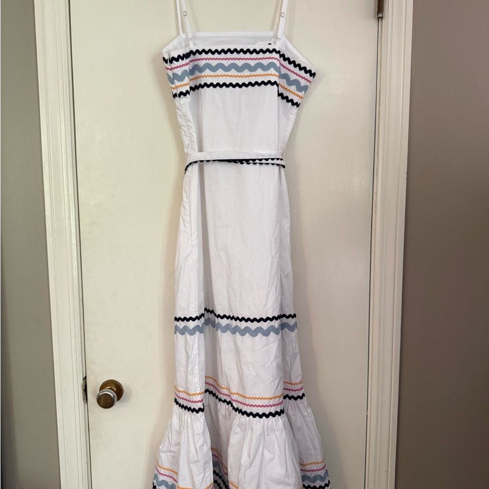 English Factory White Maxi Dress with Navy Rickrack Trim - Picture 2 of 3